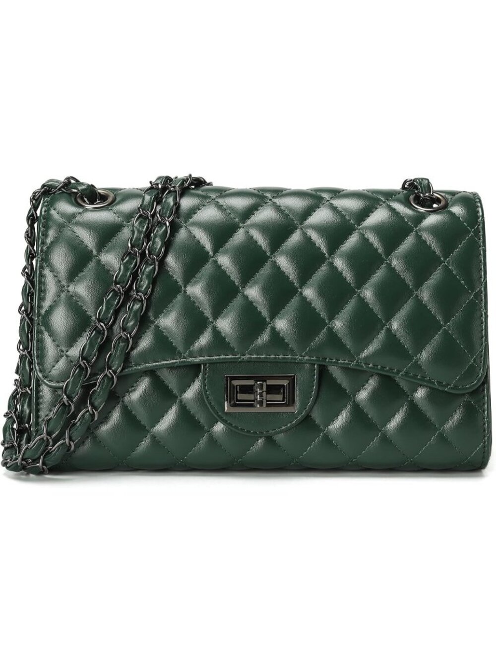 Women's Green Quilted Leather Satchel Chain Strap Crossbody Shoulder Bag